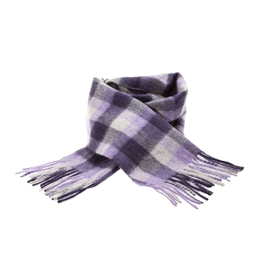 Ballantrae Edinburgh 100% Lambswool Purple and Gray Plaid Scarf - Picture 8 of 8